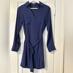 Express navy button down long sleeve shirt dress